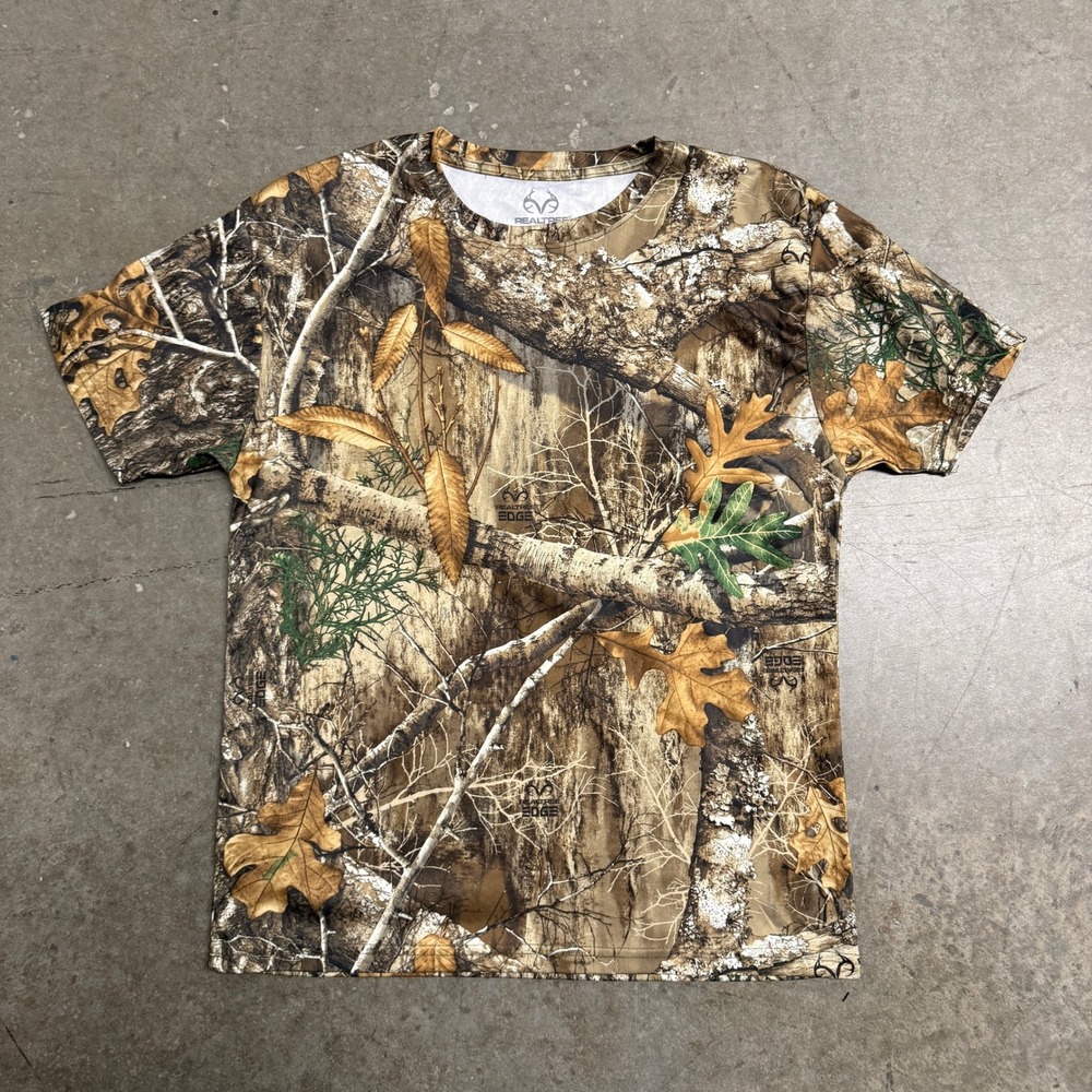 Realtree Edge Camo T-Shirt Mens Large Brown Forest Hunting Performance Tee L